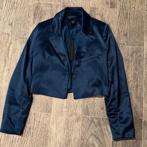 House of Harlow 1960 Deep Navy Satin Cropped Blazer